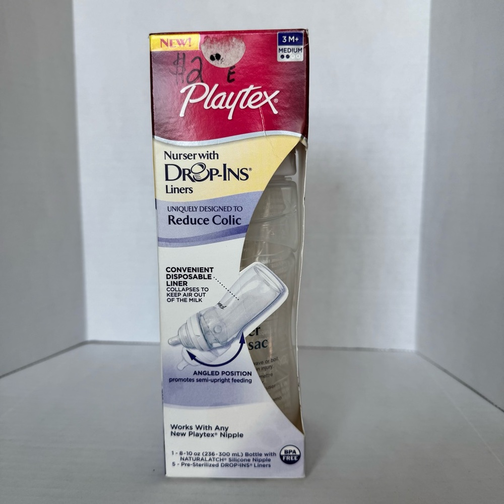 NWT Playtex Nurser Bottle with Drop-Ins Liners 8-10oz Medium 3 months Baby Colic